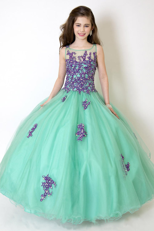 Flower Girl Dresses Wedding Gowns Mint Green And Purple Tulle Appliques