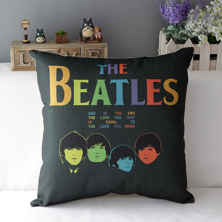 Beatles Pillow Cover, The Beatles Classic Cotton Linen Throw Pillow Cushion Cover Pillowcase