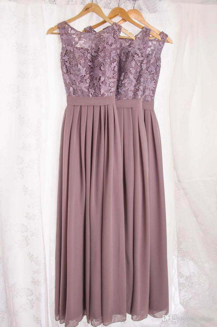 Vintage Mauve Chiffon 2015 A Line Bridesmaid Dresses For Beach Wedding