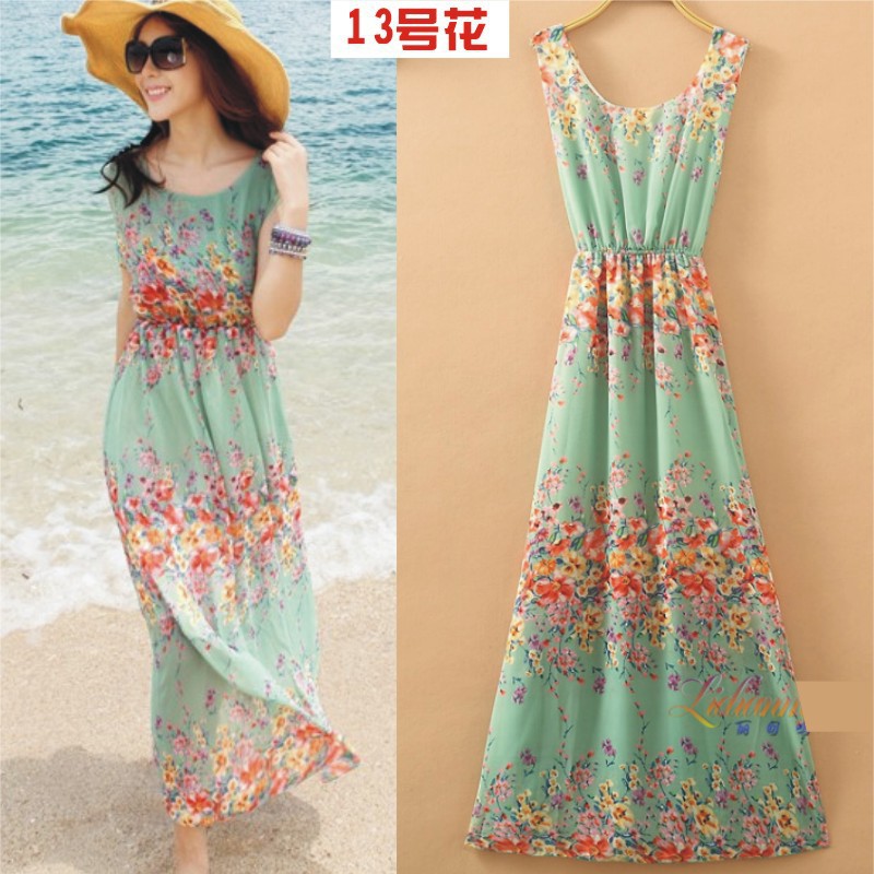 2015 Summer Beach Style Floral Printed Sleeveless Long Dress Strapless