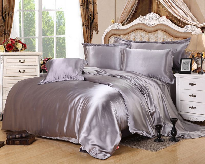 Sapphire Blue Solid Color Bedding Sets Imitated Silk Duvet Cover Sheet