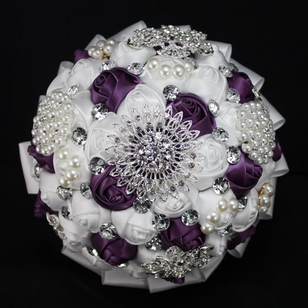 Artificial Pearls Wedding Bouquet Flowers Crystal Beads Silk Rose