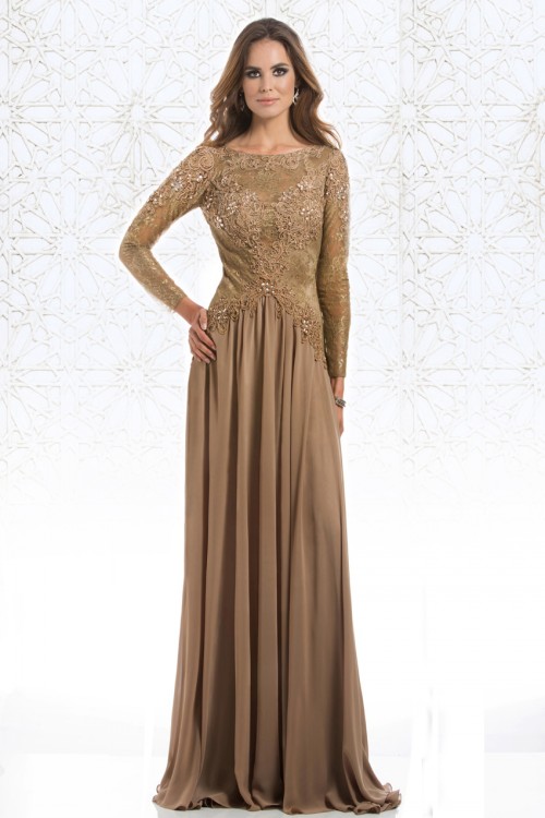 Coffee Mother Of The Bride Dresses 2015 Bateau Neckline Long Sleeves ...