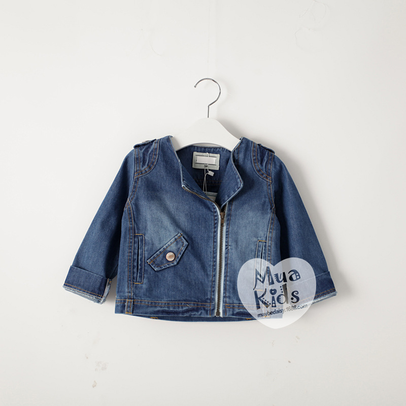 2015 Baby Girls Wash Blue Denim Jackets Kids Girl Fall Motorcycle