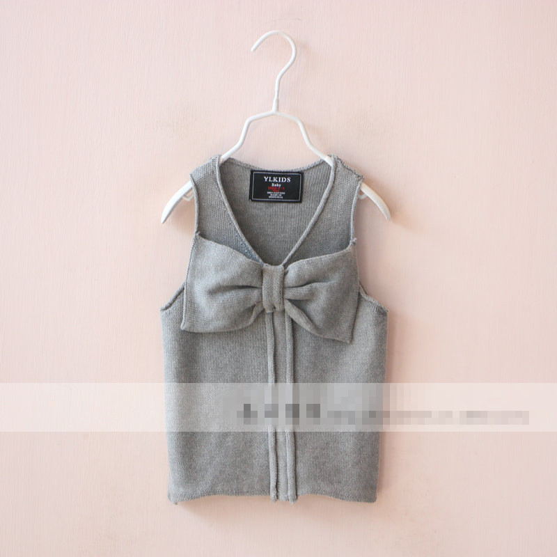2015 Kids Girls Knit Bow Vest Baby Girl Knitting Jumper Sweaters Vests