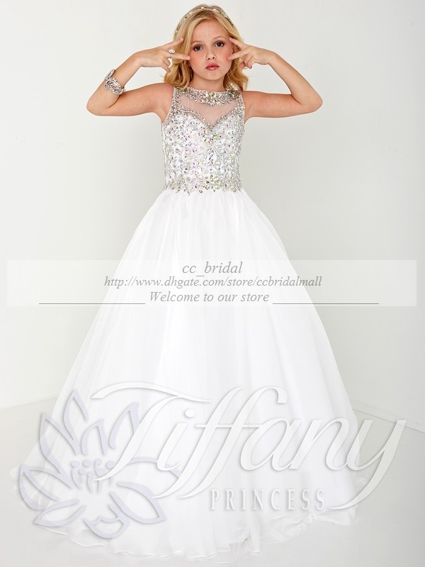 2015 Cheap Crystal White Ball Gown Flower Girl Dresses New Little Girls Pageant Dresses Plus