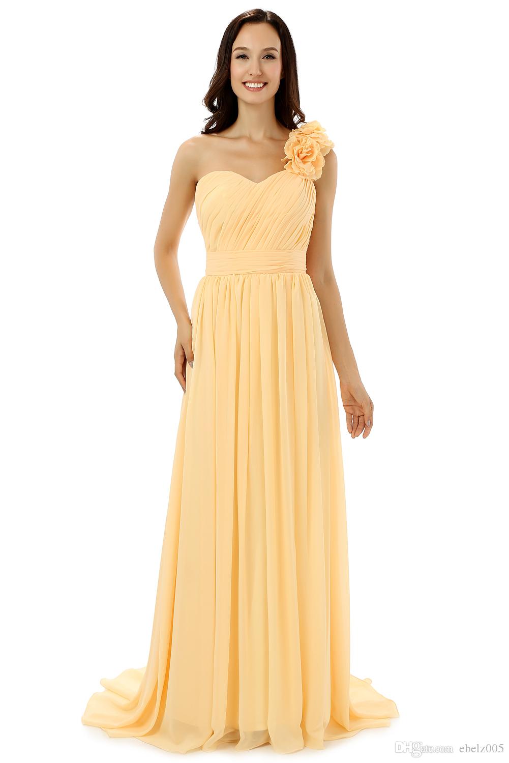 Coral Yellow Junior Bridesmaid Dresses One Shoulder Chiffon Sleeveless