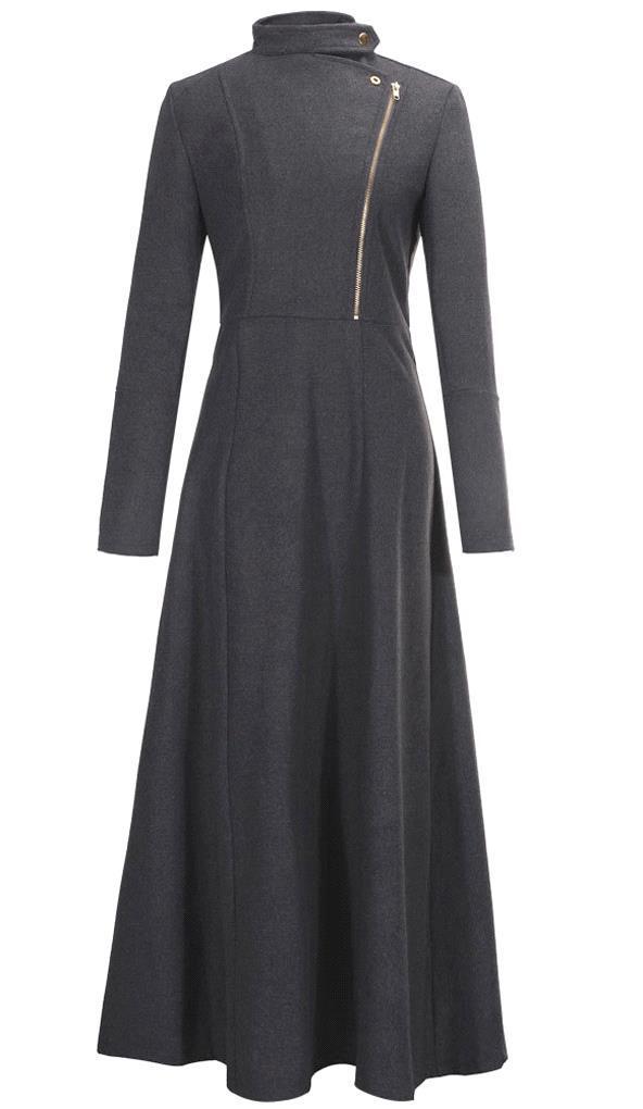 2017 2015 Fashion Winter Warm Long Overcoat Wool Blends Zipper Outwear