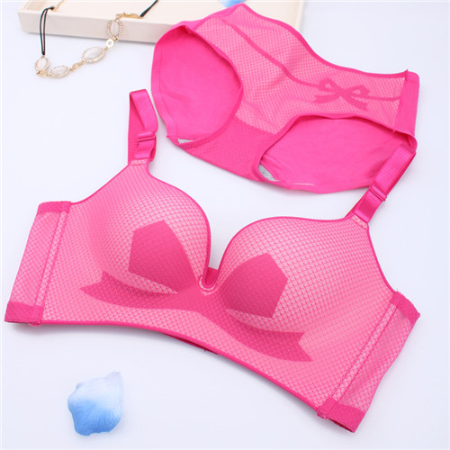 Best Pink Black Beige 2016 New Women Seamless Gathering Bra Set Bra