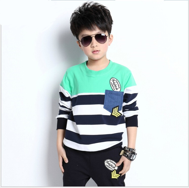 2017 Big Boys Clothes Sets Outfits Children Long Sleeve Striped Tops