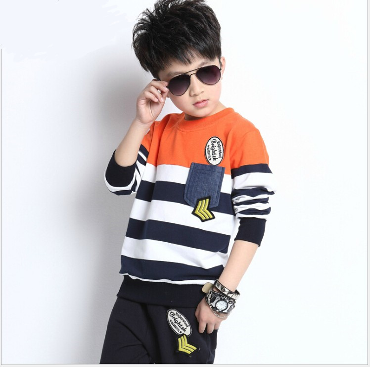 2017 Big Boys Clothes Sets Outfits Children Long Sleeve Striped Tops