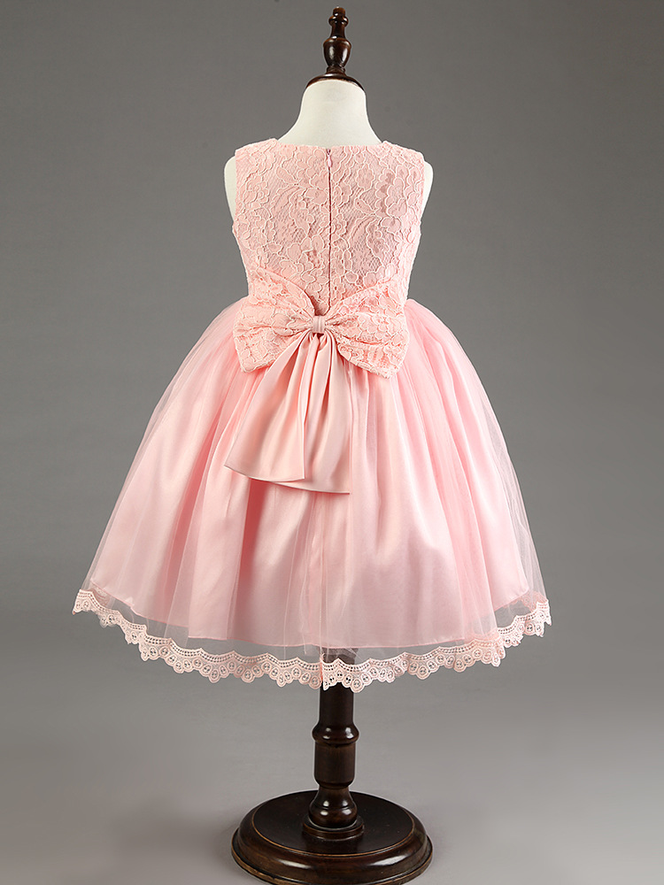 2015 New Pink Lace Flower Girl Dress With Sashes Lace A Line Flower