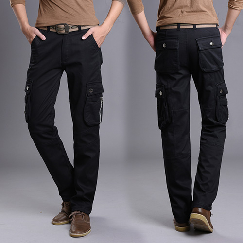 2017 Drizzte Winter Warm Fleece Men Thick Cargo Pants Multi Pockets Work Trousers Casual Mens