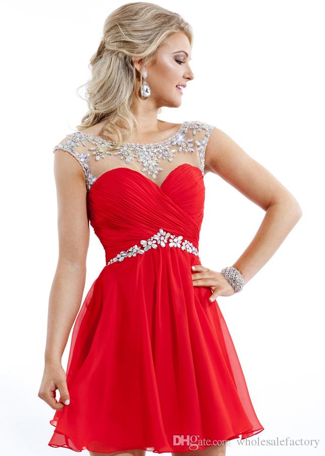 2017 Fresh Chiffon High School Dresses Sheer Neck Crystal