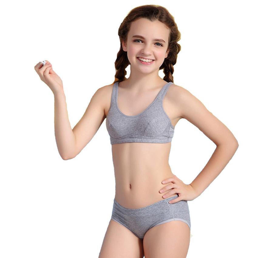 2016 Puberty Girls Kids Padded Bras And Matching Pants Sets Kids