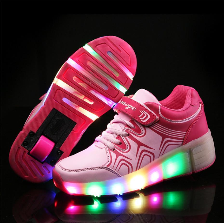 New Children Wheely'S Shoes With Led Flashing Lights Kids Roller Skate