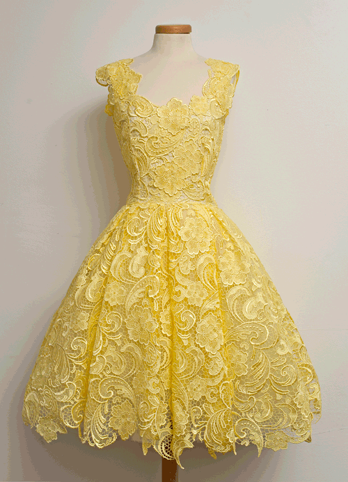 Yellow Cocktail Dresses Spring Collection 2016 Lace Actual Photos