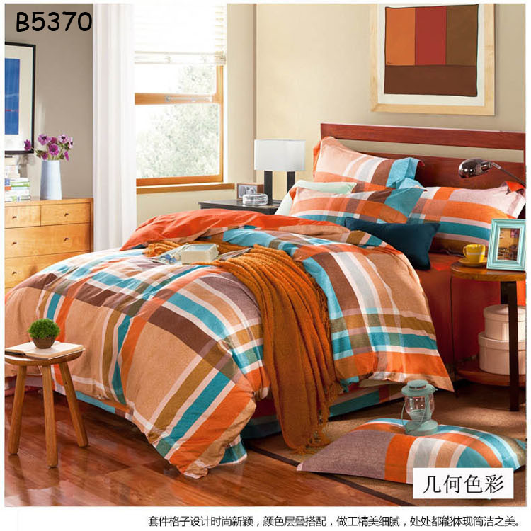 Blue Grey Black Orange Plaids Bedding Set Cotton