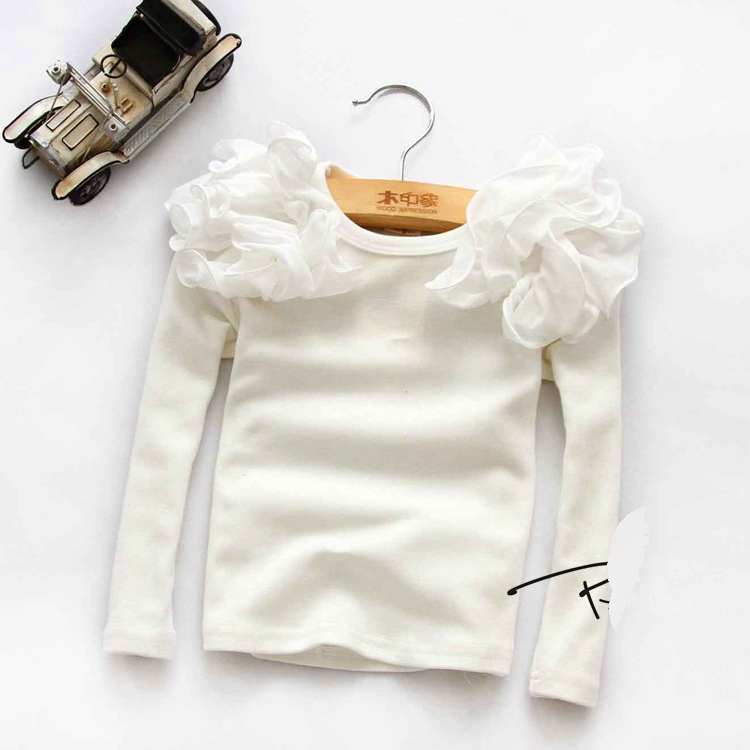 2016 New Kids Girls Puff Sleeve Shirts Spring Fall Ruffles Princess