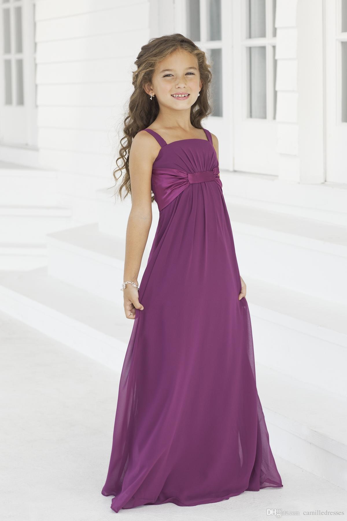 Beautiful Junior Bridesmaid Dresses Long Floor Royal Blue Chiffon Beach