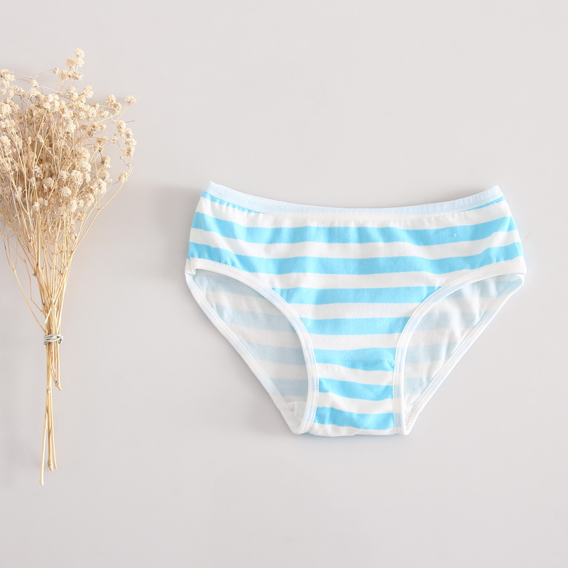 2017 Cute Girl Striped Cotton Elastic Low Waist Briefs Miku Style Blue