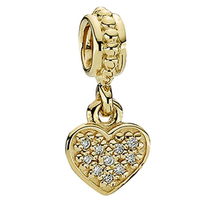 Online Cheap Crown 14k Solid Gold Heart Charm 925 Ale Sterling Silver Charms Loose Beads Diy