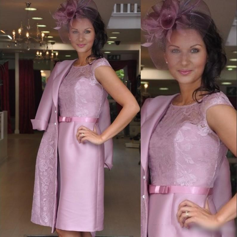 2016 Vintage Lilac Mother Dresses Jewel Neck Lace Knee Length Sashes