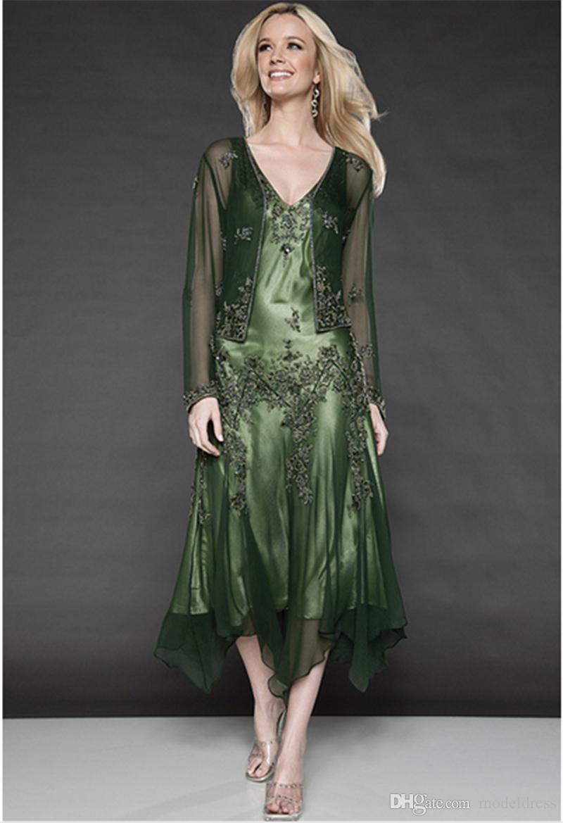 2017 Formal Mother Of The Bride Dresses With Coat Appliques Chiffon Tea