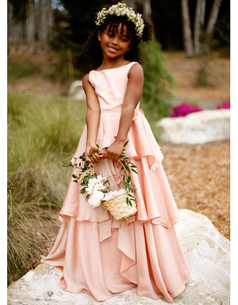 2016 New Cheap Pink Flower Girls Dresses For Wedding Jewel Neck Satin