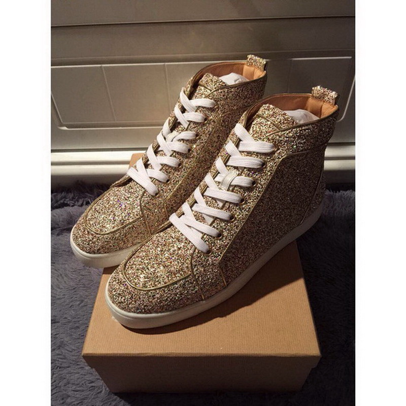 red bottom high top shoes