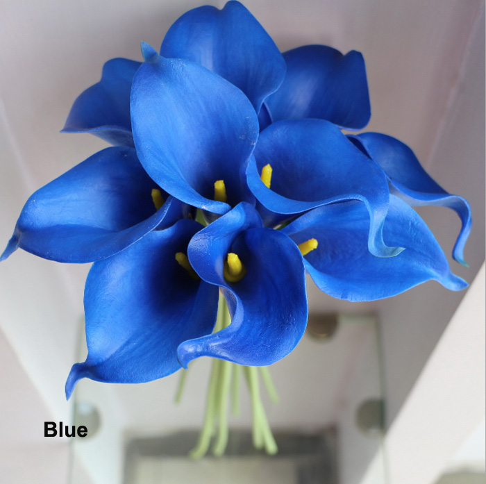2017 Real Touch Blue Calla Lily Artificial Flower Bouquets Turquoise