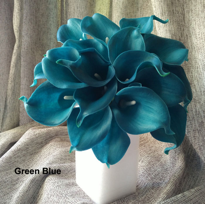 2017 Real Touch Blue Calla Lily Artificial Flower Bouquets Turquoise