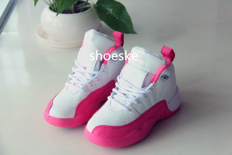 2016 Retro 12 Eggs Kids Basketball Shoes Black White Pink Blue Girl Of