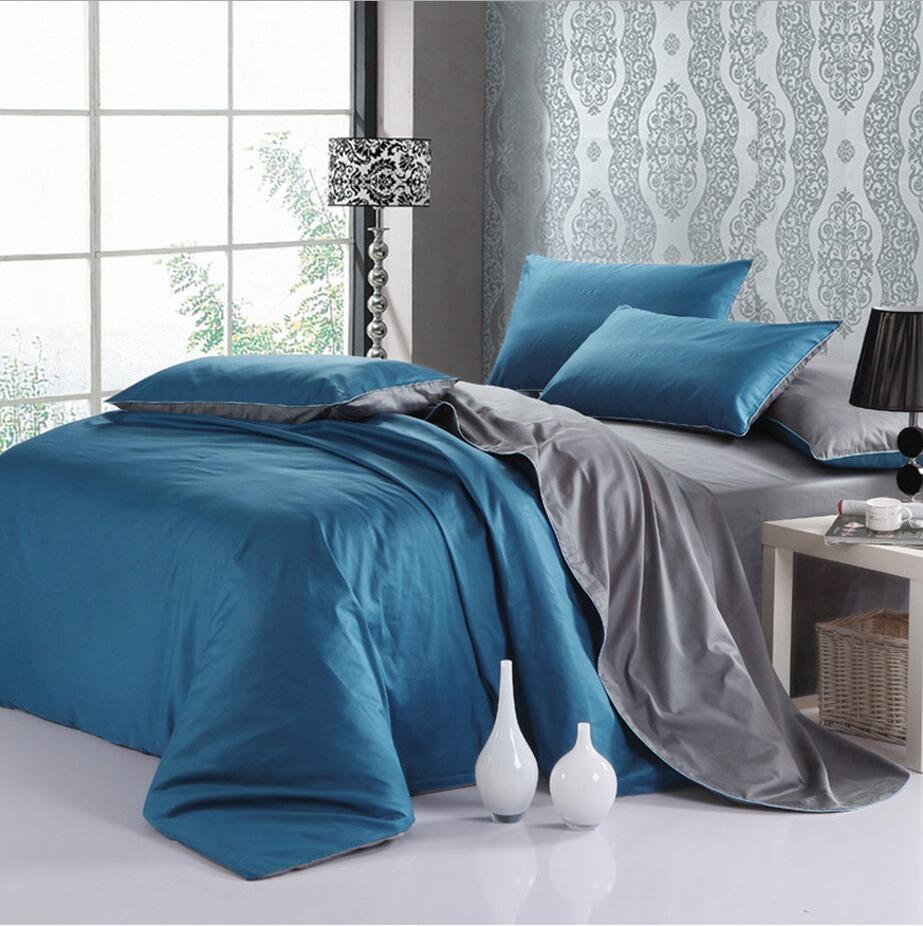 Modern Design Solid Color Blue&Gray Queen King Size Bedding Set Home