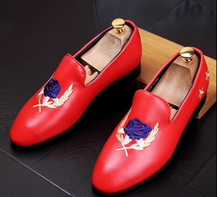 New Top DESIGNER Leather Dress Shoes Men's Casual Embroidered Rose
