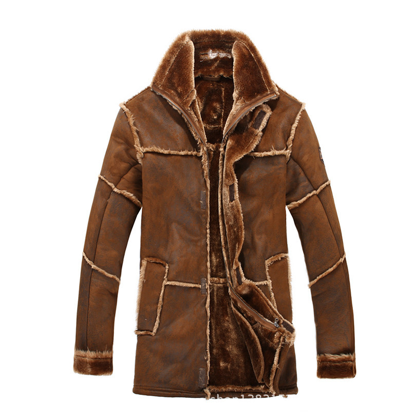 Fall Mens Fur Lined Jacket Thick Warm Winter Leather Jackets Long For