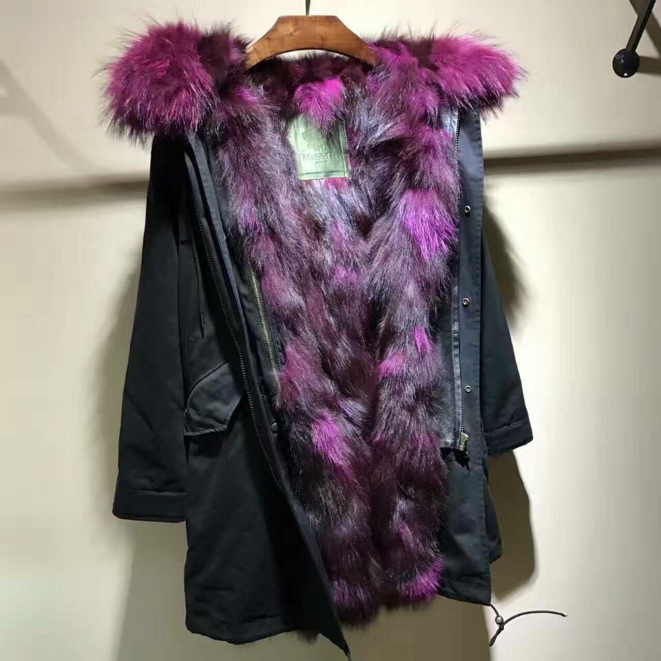 2017 Qltrade_1 Mr Mrs Itlay Sliver Fox Fur Lined Black Parka Mr Mrs Furs Winter Long Coats Mmf
