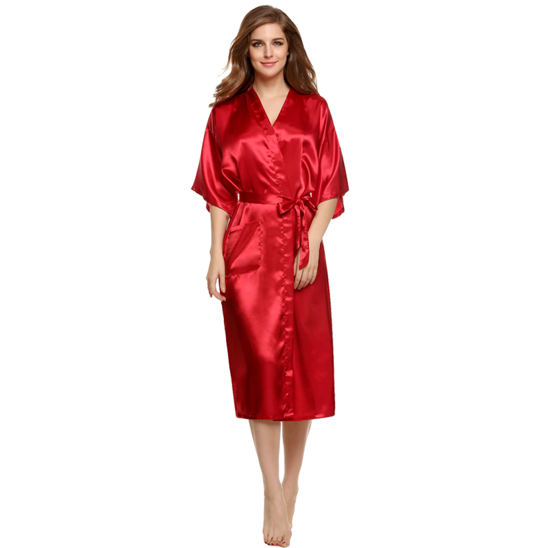 2017 Women'S Satin Robe Long Dressing Gown Women'S Satin Kimono