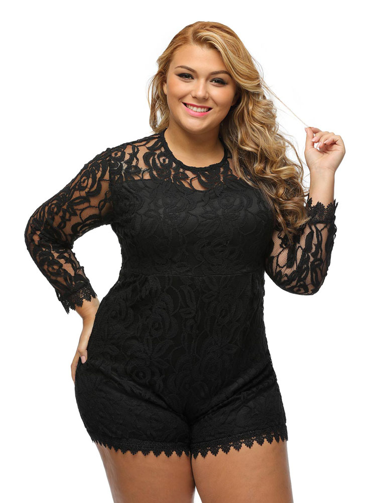 2017 Romper For Women Lace See Through Sleeved Bodysuit Plus Size Sheer