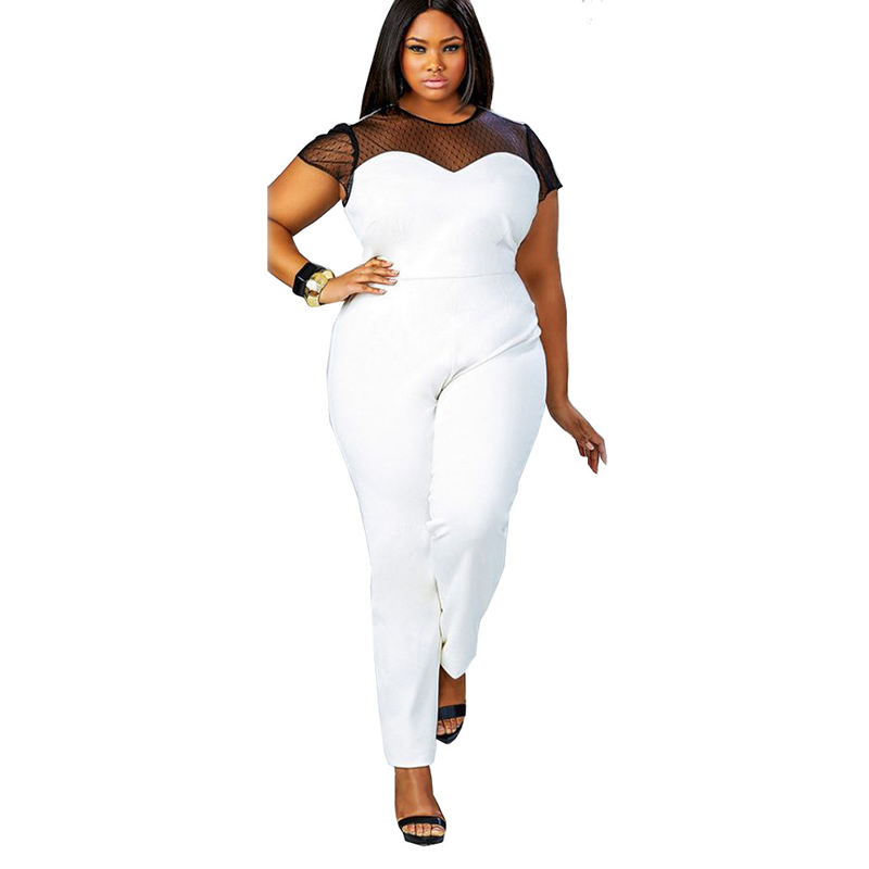 2017 The Fat Woman Jumpsuits Women'S Net Cloth Stitching Sexy Plus Size