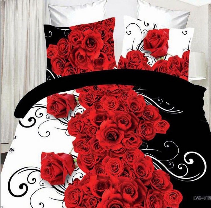 3d Black And Red Rose Bedding Set Quilt Duvet Cover Bed Sheet Bedspread