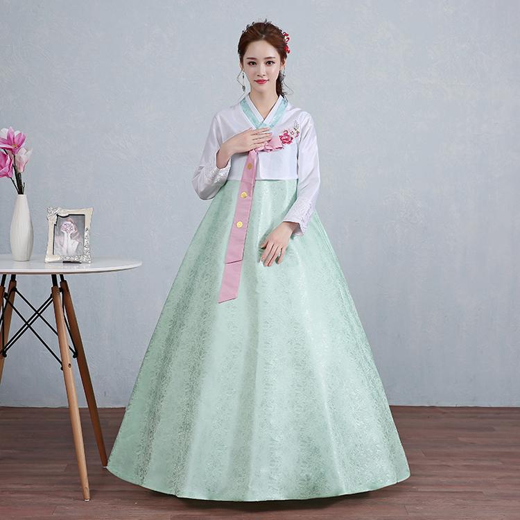 2017 Women Korean Traditional Dress 2017 Top + Skirt +Hair Band Sets