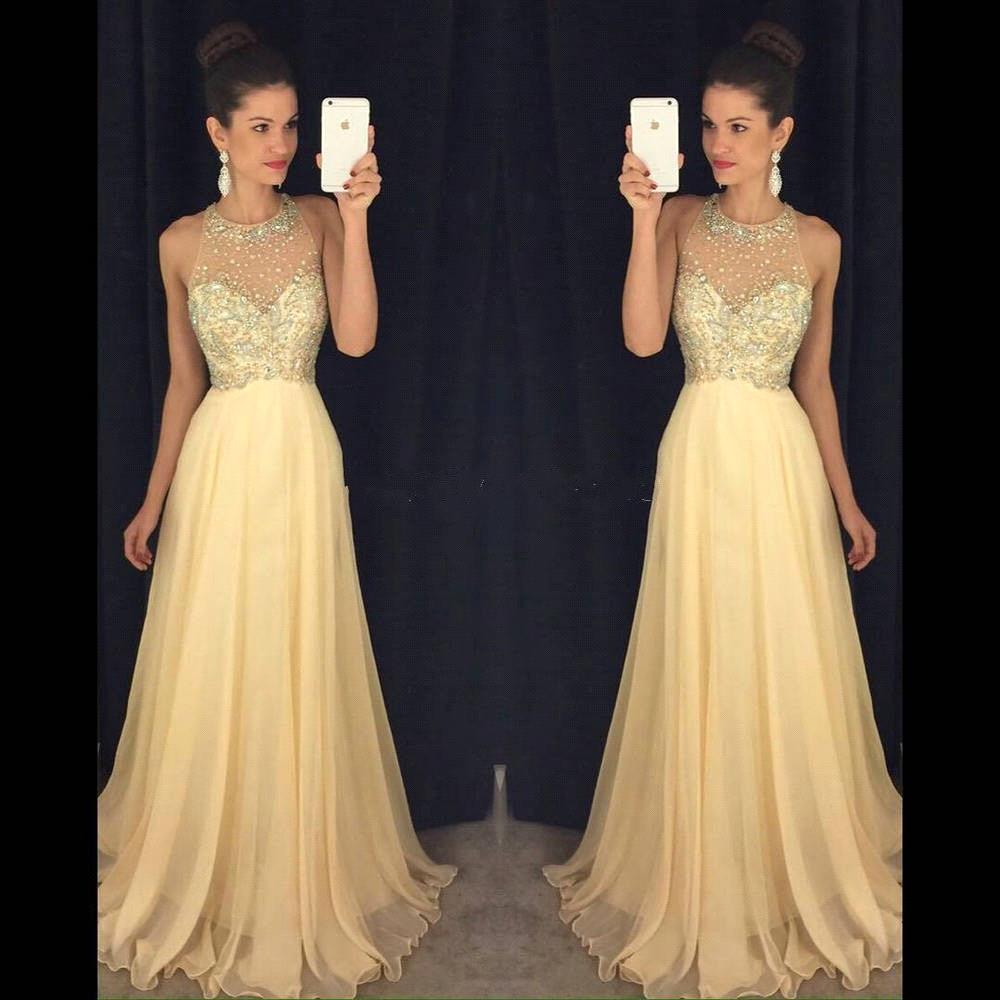 Mint Sleeveless Jewel Neck A Line Chiffon Prom Dresses 2017 Crystal