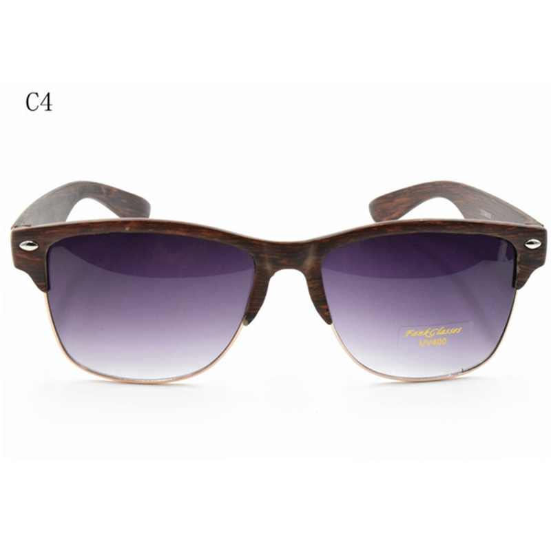 Plastic Wood Grain Designer Sunglass Women Half Frame ...