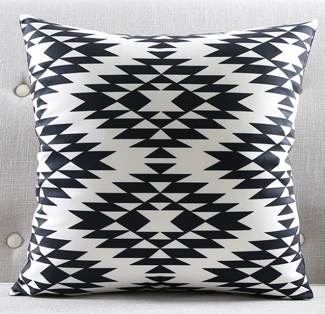 Black And White Cushion Covers Geometric Triangles Stripe World Map