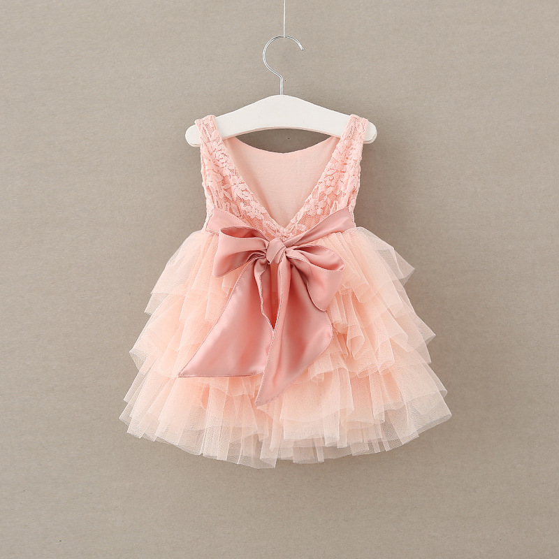 2018 Kids Girls Rose Lace Dresses 2017 Summer Baby Girl Pink Ruffle
