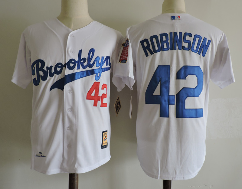 2017 1955 42 Jackie Robinson Brooklyn Dodgers Cream Throwback Jersey