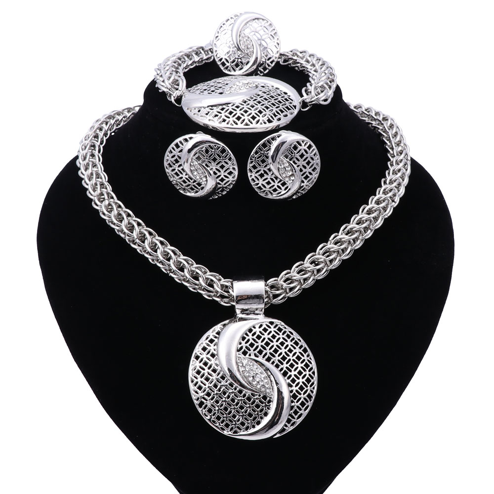 2017 New Exquisite Dubai Jewelry Set Luxury Silver Plated Big Nigerian