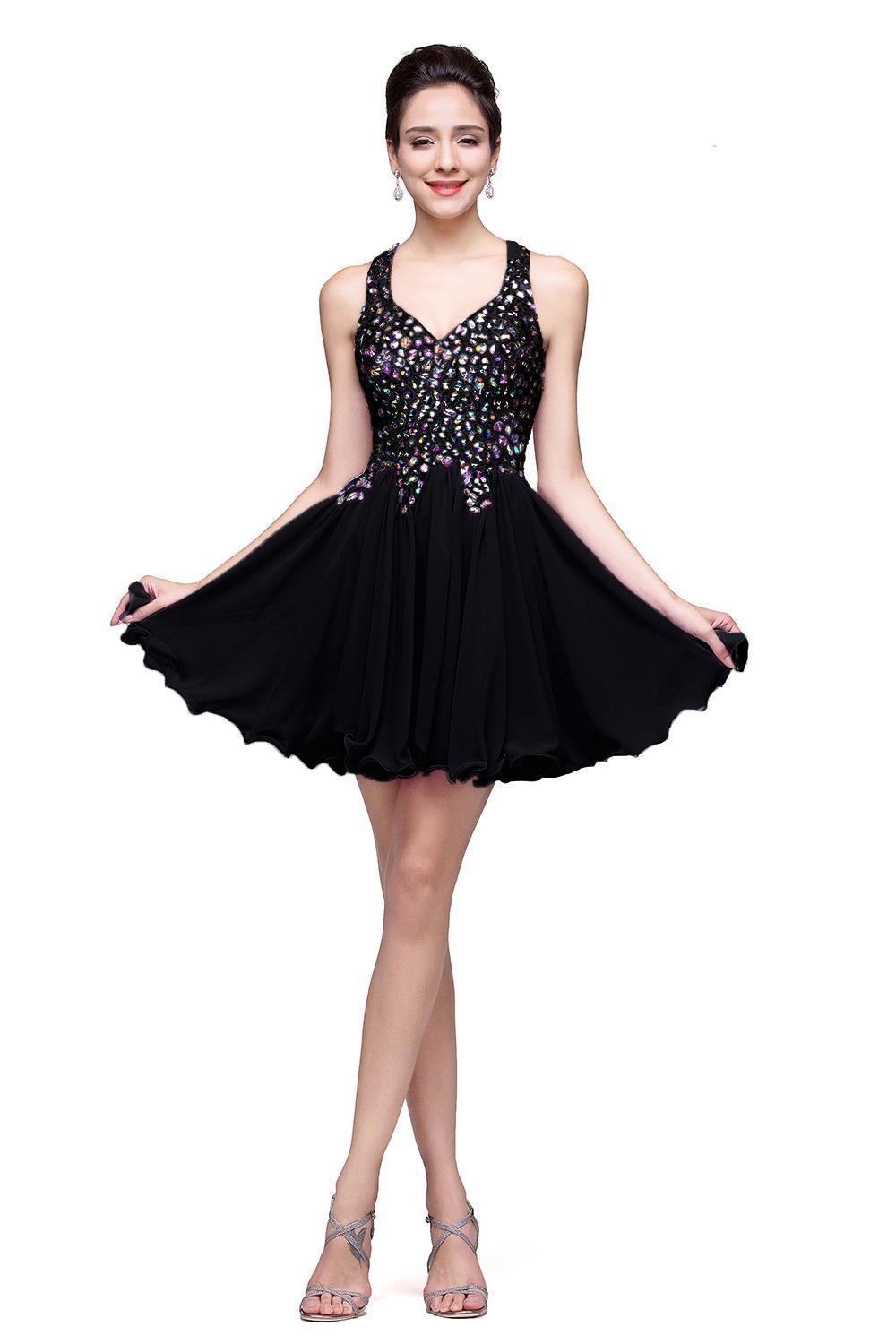 In Stock Cheap Pretty Dresses Sexy Deep V Neck Mini Chiffon