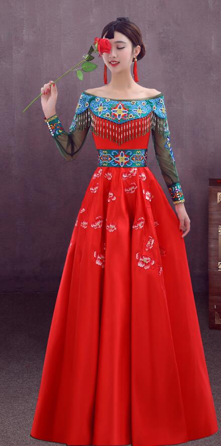 2018 summer chinese style sleeveless printed dress-in dresses from 2017 Chinese Style Red Cheongsam Women Prom Dresses Sweet Formal